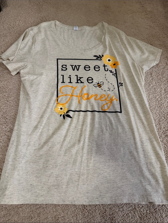 Tops - Sweet Like Honey Graphic Tee - Yellow Floral Design